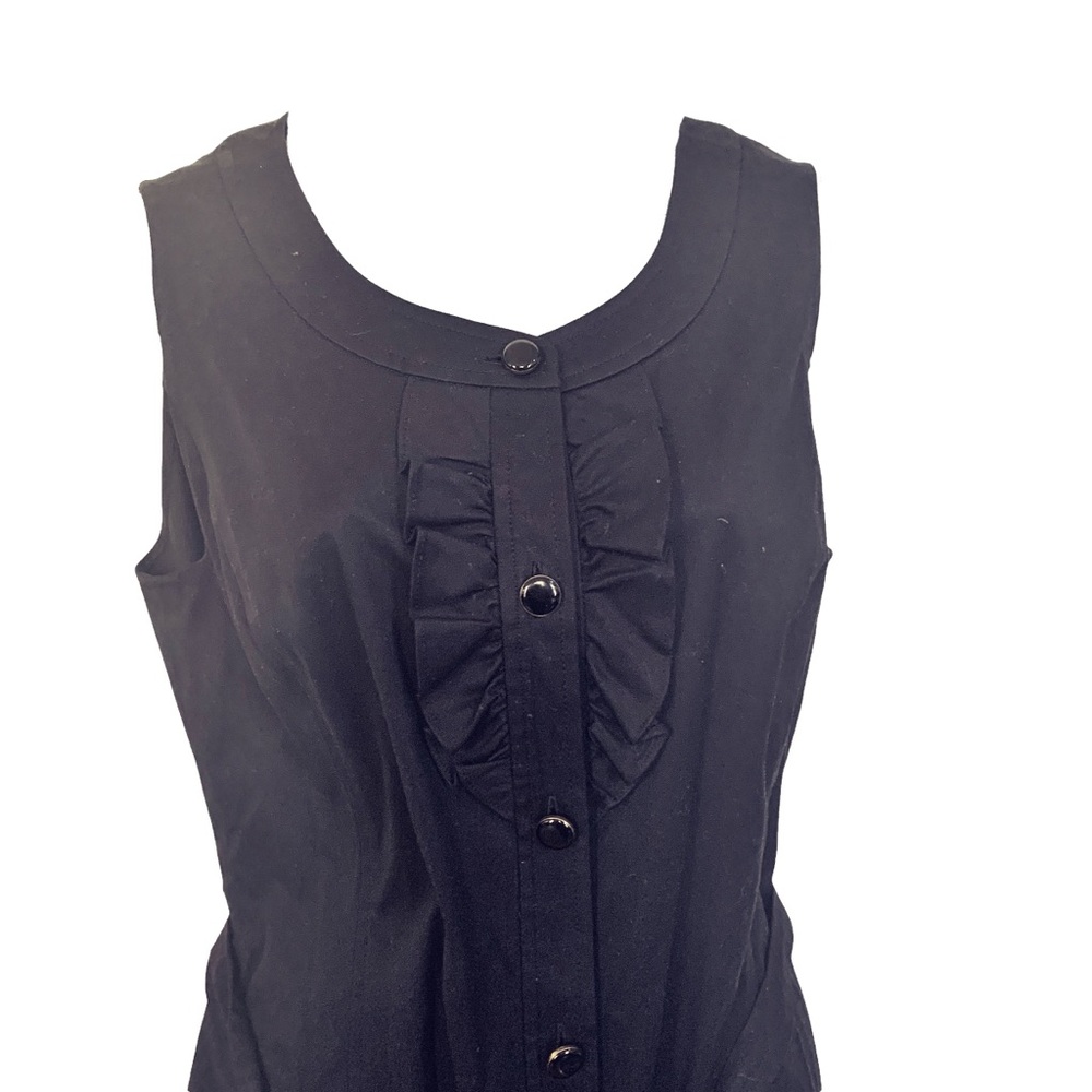 Talbots Black Ruffle Bib Button Front Sleeveless Dress With Belt  Size 12